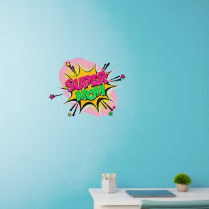 Super Mom Pink Green Yellow, Pop Art  24" Wall Decal
