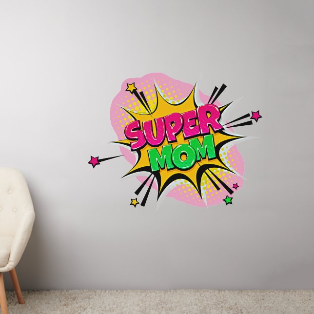 Super Mom Pink Green Yellow, Pop Art  50" Wall Decal (Living Room 2)