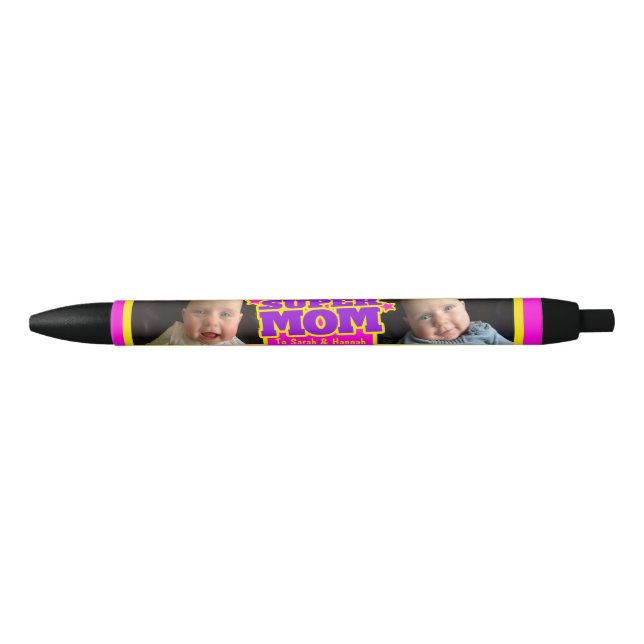 Super Mom pink kids name and photo  Pen (Front)