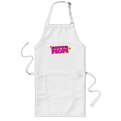 Super mom pink purple graphic stars long apron