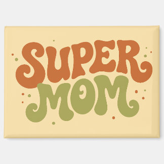 SUPER MOM Playful Retro Groovy Typography Magnet