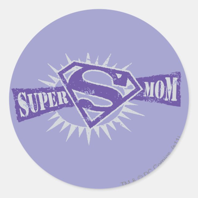 Super Mom Purple Starburst Classic Round Sticker (Front)