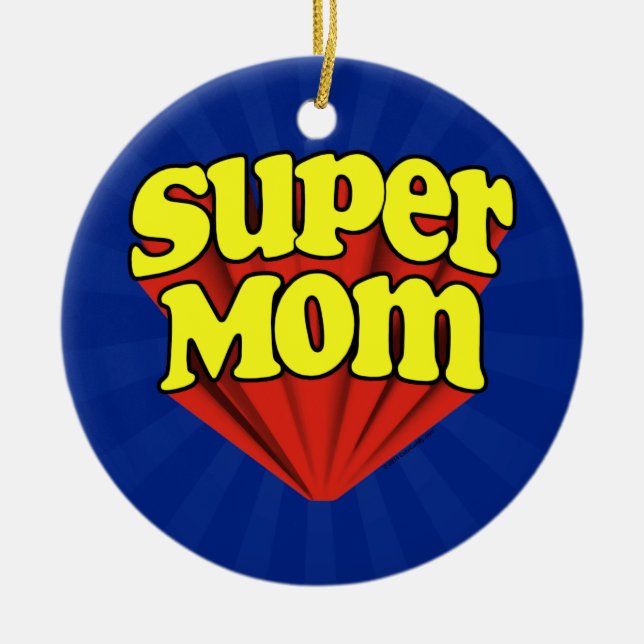 Super Mom Red/Yellow/Blue Superhero Mother's Day Ceramic Ornament (Front)