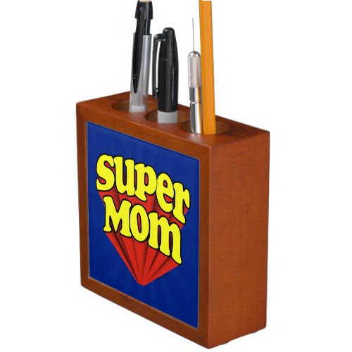 Super Mom RedYellowBlue Superhero Mothers Day Desk Organizer