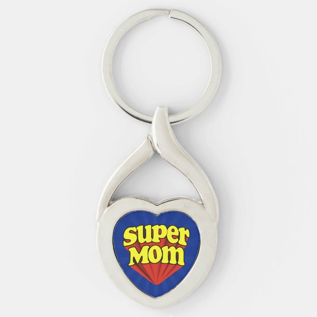 Super Mom Red/Yellow/Blue Superhero Mother's Day Keychain (Front)