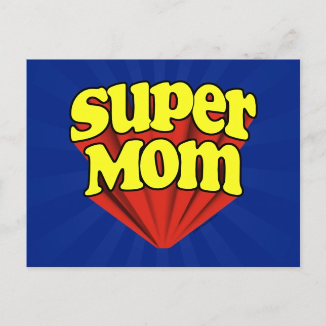 Super Mom Red/Yellow/Blue Superhero Mother's Day Postcard (Front)