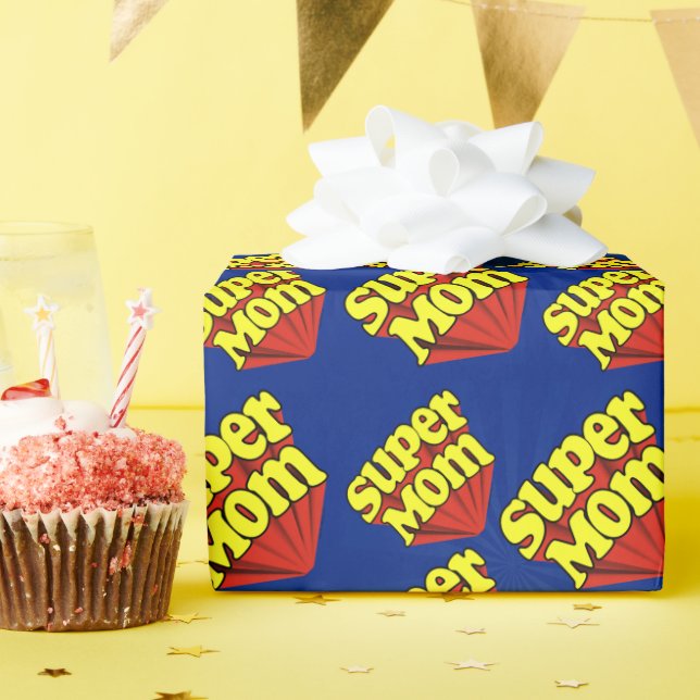 Super Mom Red/Yellow/Blue Superhero Mother's Day Wrapping Paper (Birthday Party)