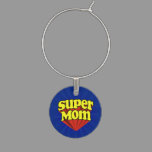 Super Mom Red/Yellow/Blue Superhero Wine Glass Charm