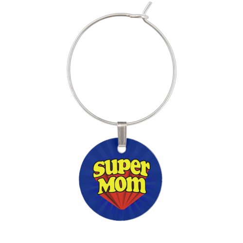 Super Mom RedYellowBlue Superhero Wine Glass Charm