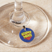 Super Mom Red/Yellow/Blue Superhero Wine Glass Charm (In Situ)