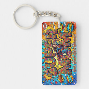 Super Mom Retro Comic Book Pop Art Superhero Keychain