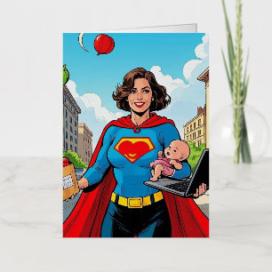 “Super Mom” Retro comic-book style Foil Greeting Card