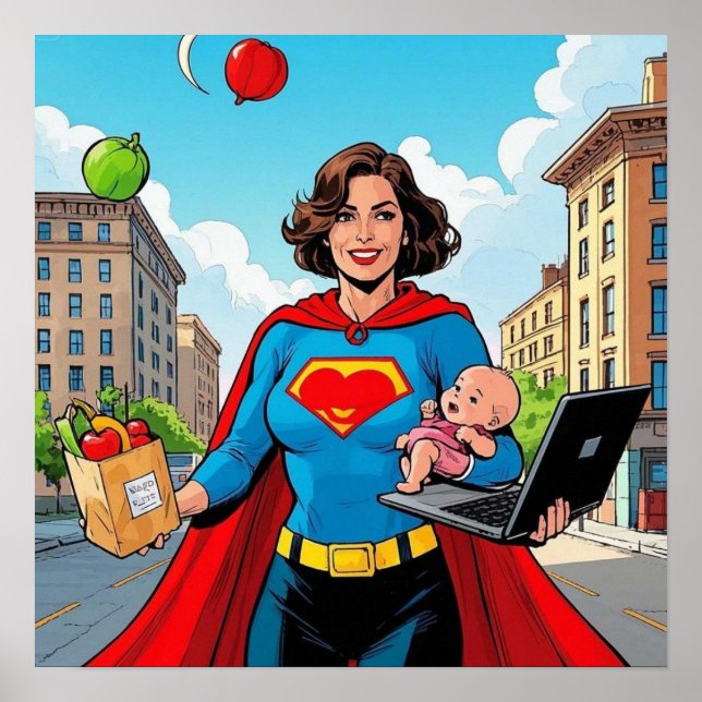 “Super Mom” Retro comic-book style Poster (Front)