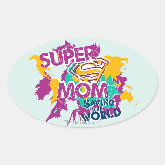 Super Mom Saving the World Oval Sticker (Front)