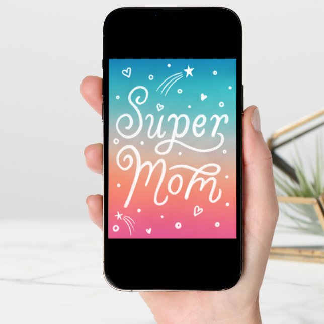 Super Mom Stars Hearts lettering Mother's Day Card (Front Digital)