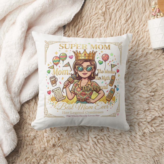 Super mom sticker throw pillow (Blanket)