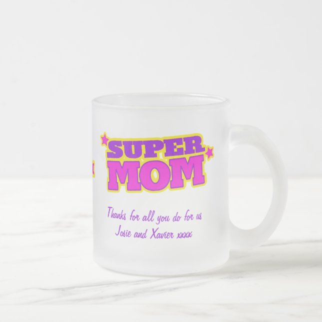 Super mom superhero style thank you frosted glass coffee mug (Right)