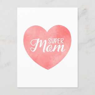 Super Mom text in pink heart, mother's day design Postcard