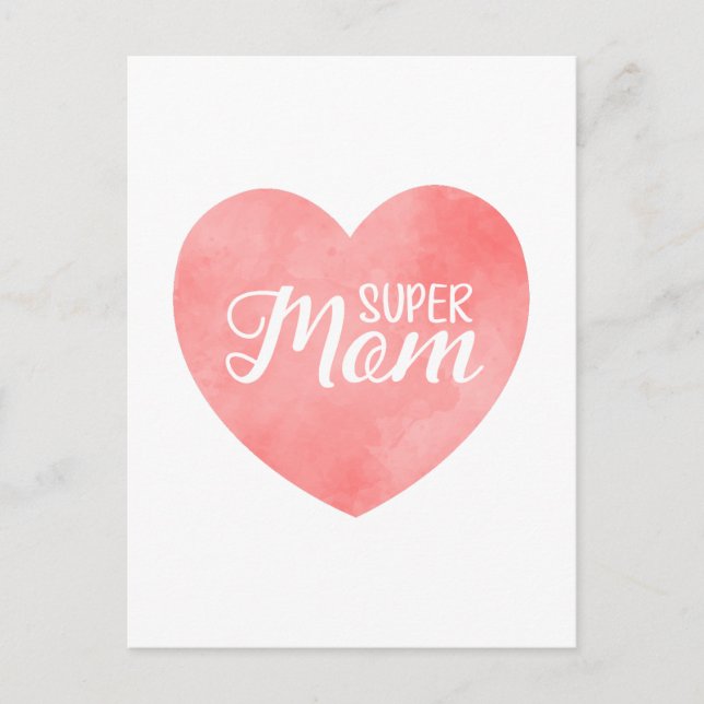 Super Mom text in pink heart, mother's day design Postcard (Front)