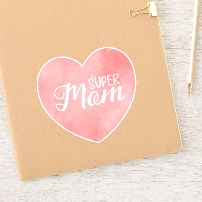 Super Mom text in pink painted heart Sticker (Notebook)