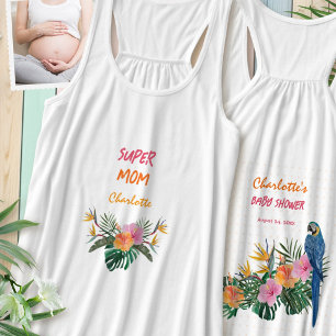 SUPER MOM Tropical Parrot Back Print Baby Shower Tank Top