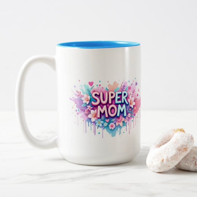 Super Mom Two-Tone Coffee Mug (With Donut)