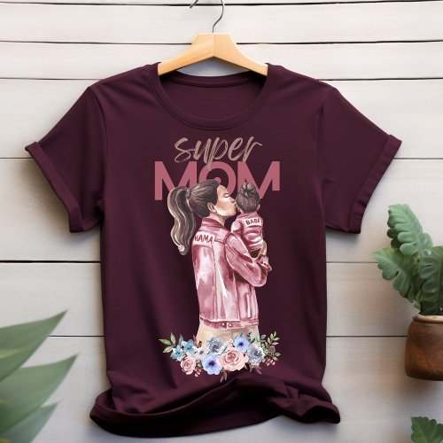 Super Mom Watercolor Design T_shirt 