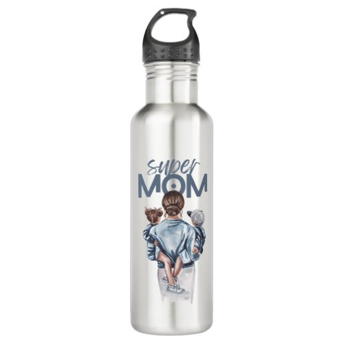 Super mom watercolour design stainless steel water bottle