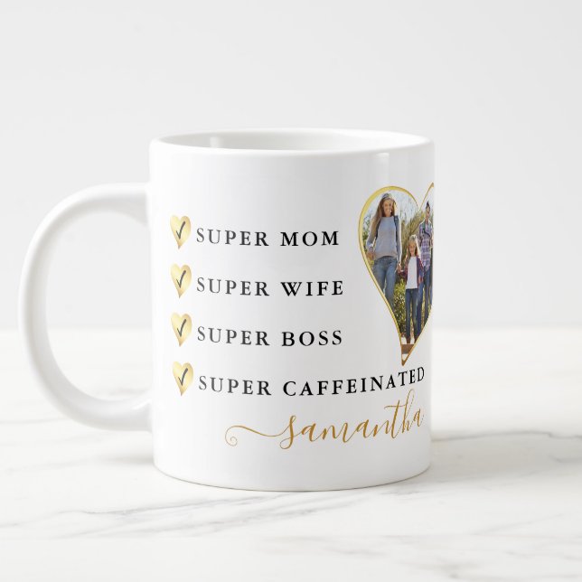 Super Mom Wife Boss Heart Photo Mother's Day Giant Coffee Mug (Left)