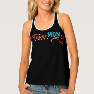 Super Mom wording with hand drawn basic shapes T-S Tank Top