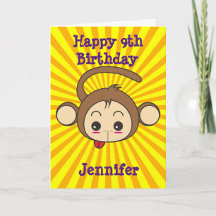 Super Monkey Face on Sunburst Background Birthday Card