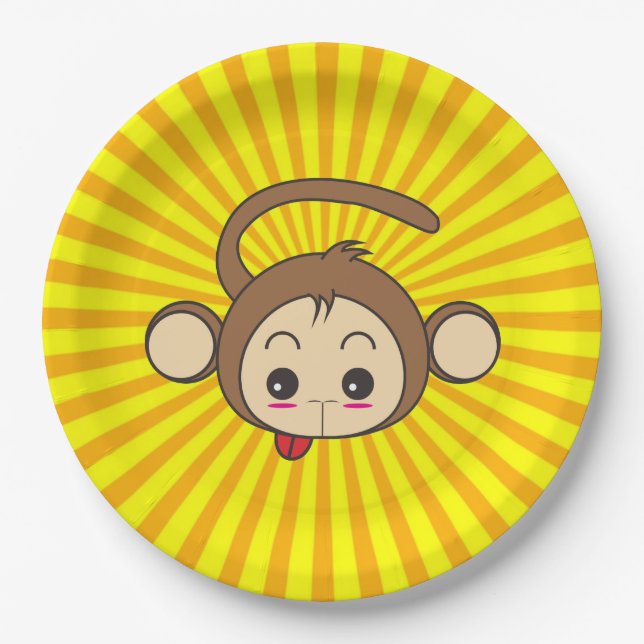 Super Monkey Face on Sunburst Background Paper Plates (Front)