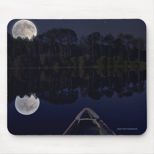 Super Moon over Lake from Canoe Late at Night Mouse Pad (Front)