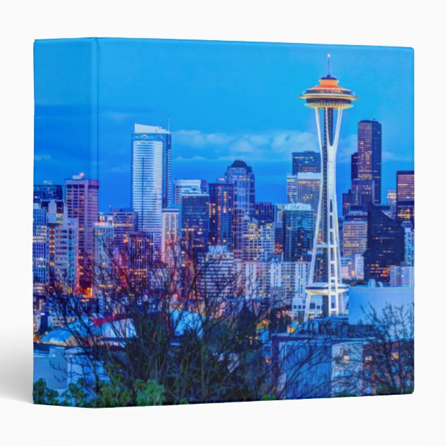 Super Moon rising near Seattle skyline 3 Ring Binder (Front/Spine)