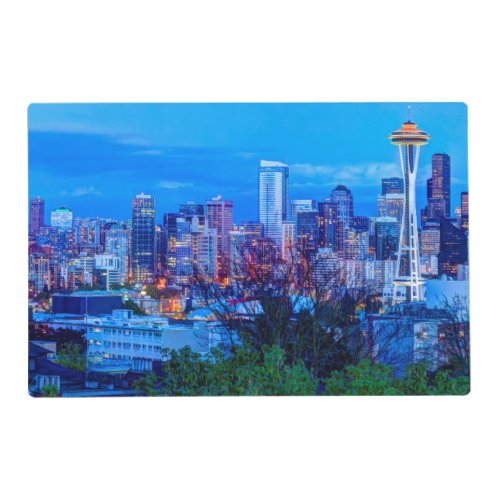 Super Moon rising near Seattle skyline Placemat