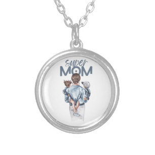 super mother silver plated necklace