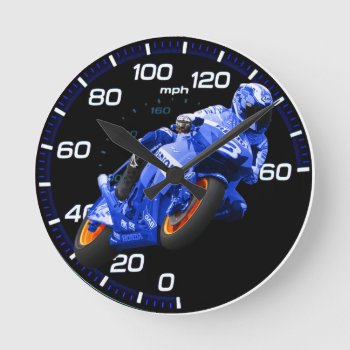 Super Moto Gift Round Clock by EdwardsCorner at Zazzle