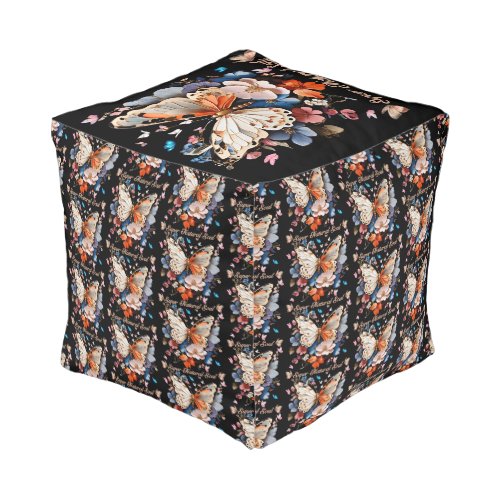 Super Natural Soul Butterfly Garden Art pattern Pouf