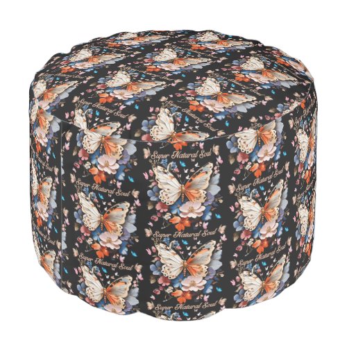 Super Natural Soul Butterfly Garden Art pattern Pouf