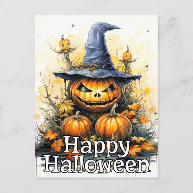 Super Nefarious Happy Halloween Pumpkin Postcard (Front)