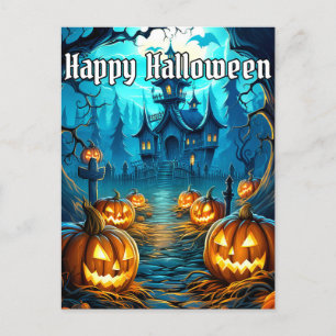 Super Nefarious Illuminating Halloween Pumpkins Postcard