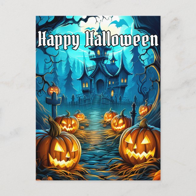 Super Nefarious Illuminating Halloween Pumpkins Postcard (Front)