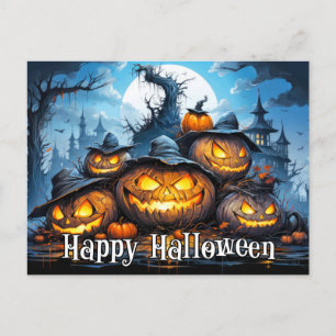 Super Nefarious Mad Pumpkins Happy Halloween Postcard