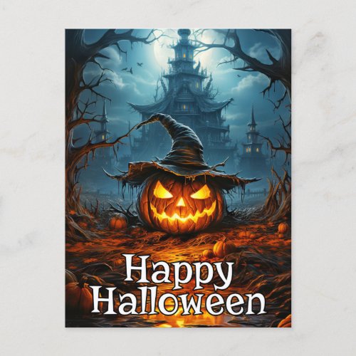 Super Nefarious Pumpkin  Happy Halloween Postcard