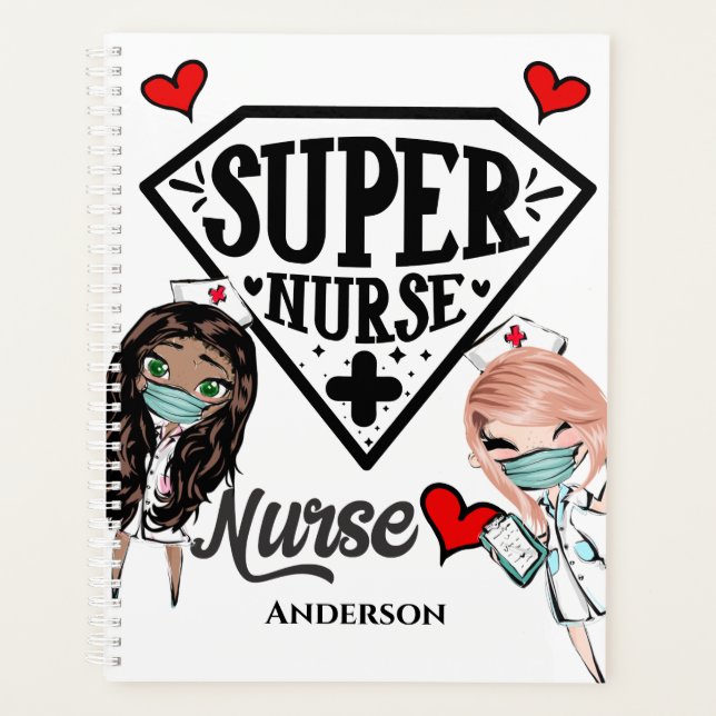 Super nurse superhero DIY name typography Planner (Front)