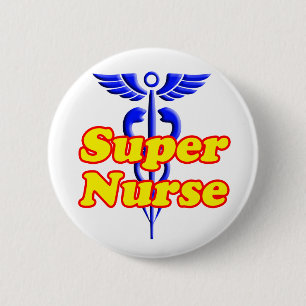 Super Nurse with Caduceus Button