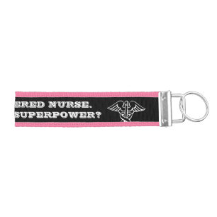 Super nurse wrist keychain with caduceus symbol