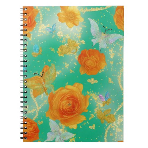 Super orange floral patterns butterflies  notebook