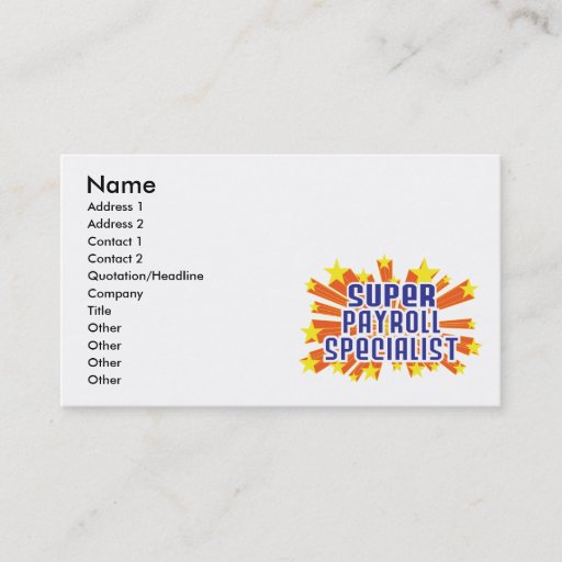 Customizable Super Payroll Specialist Business Card Templates