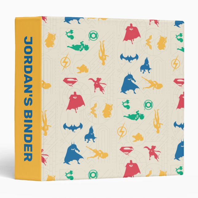 Super-Pets & Justice League Silhouette Pattern 3 Ring Binder (Front/Spine)